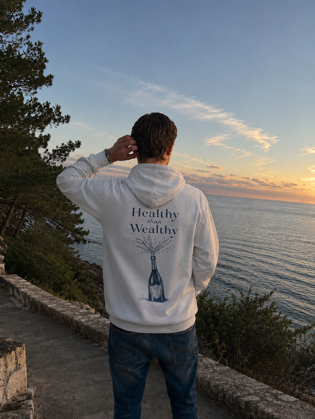 VIVELI Tropical Hoodie With Champagne ("Healthy Over Wealthy")